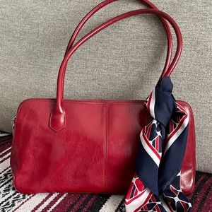 VINTAGE HOBO Genuine Leather cherry red Handbag 06
